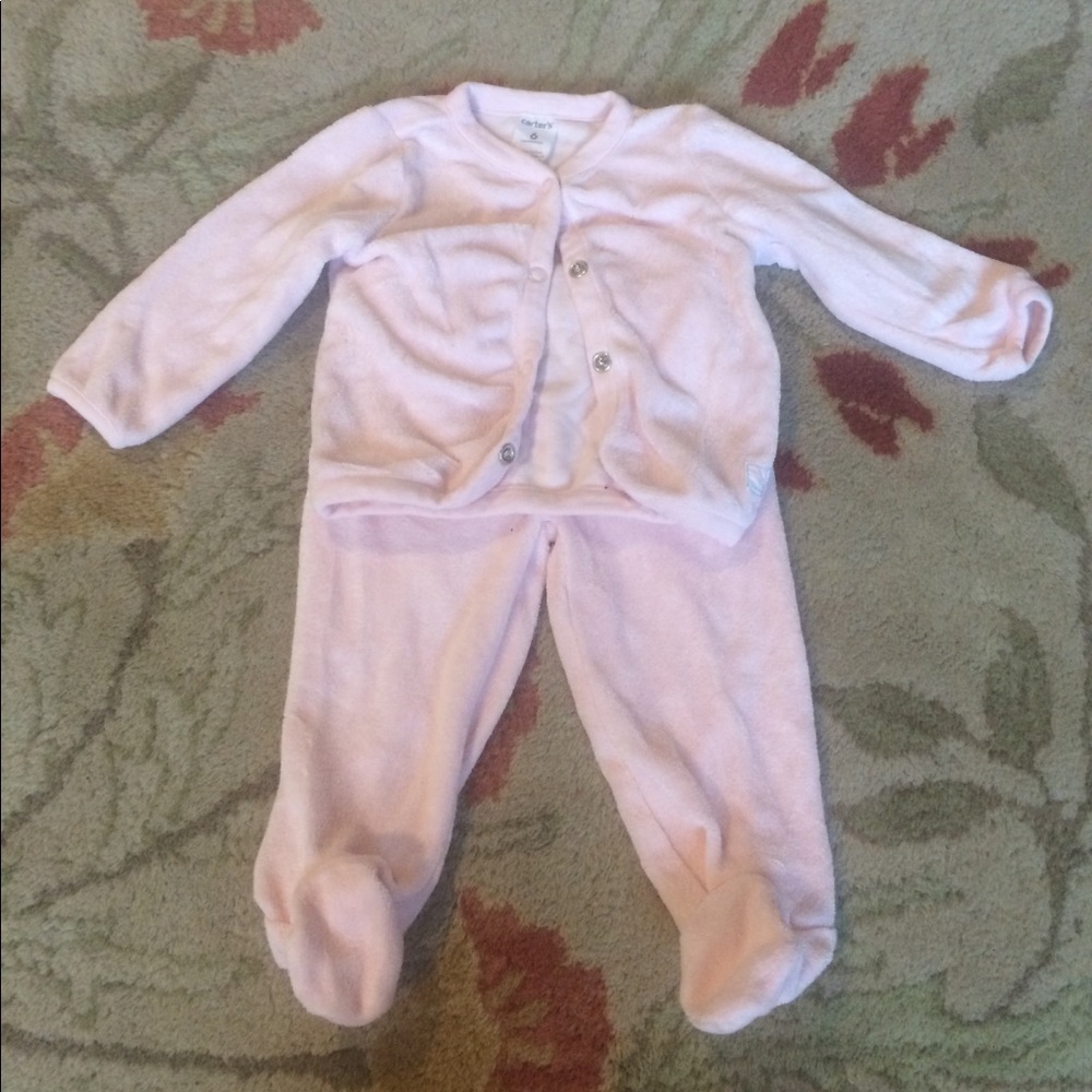 Terry cloth footed pants and cardigan